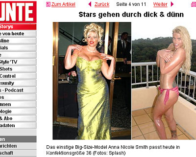 Das einstige Big-Size-Model Anna Nicole Smith passt heute in Konfektionsgröße 36